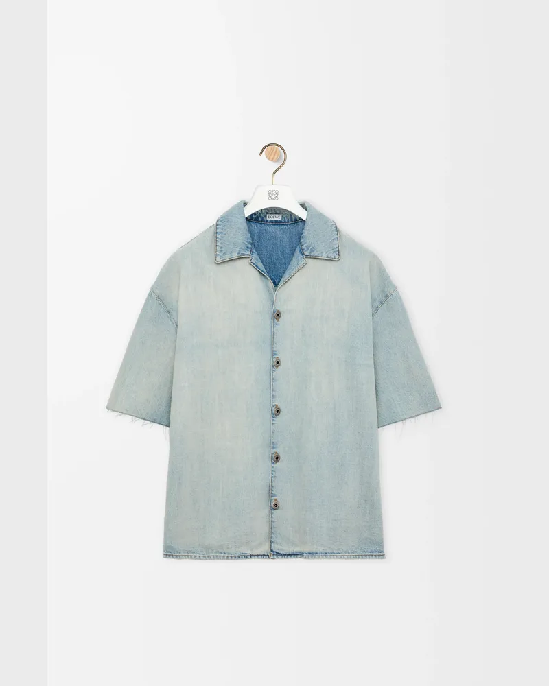 Loewe Anagram Short Sleeve Shirt In Denim Size Hombre Washed