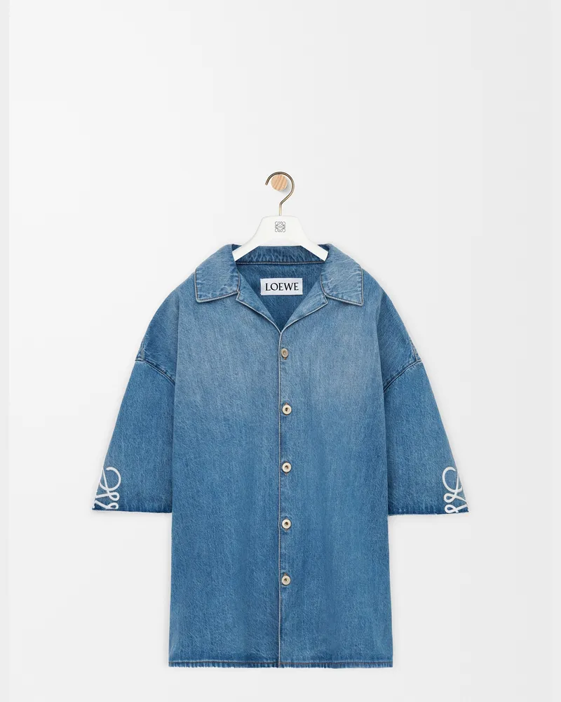 Loewe Anagram Short Sleeve Shirt In Denim Size Hombre Washed