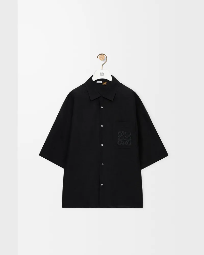 Loewe Short Sleeve Shirt In Viscose And Linen Size Hombre Black