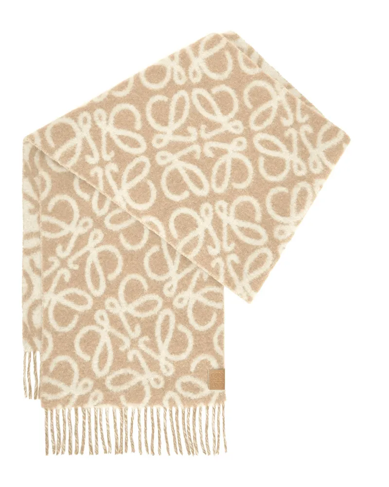 Loewe Luxury Anagram scarf in alpaca and wool Beige