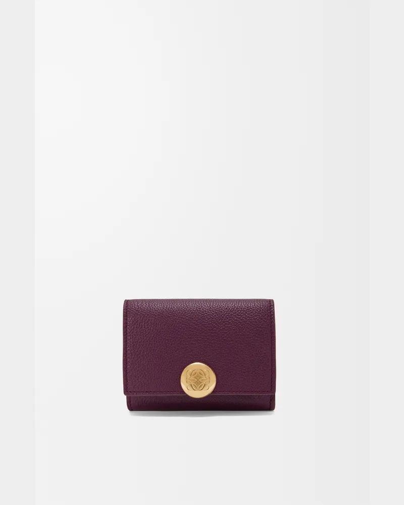Loewe Pebble Trifold Wallet In Pebble Grain Leather skin Mujer Plum