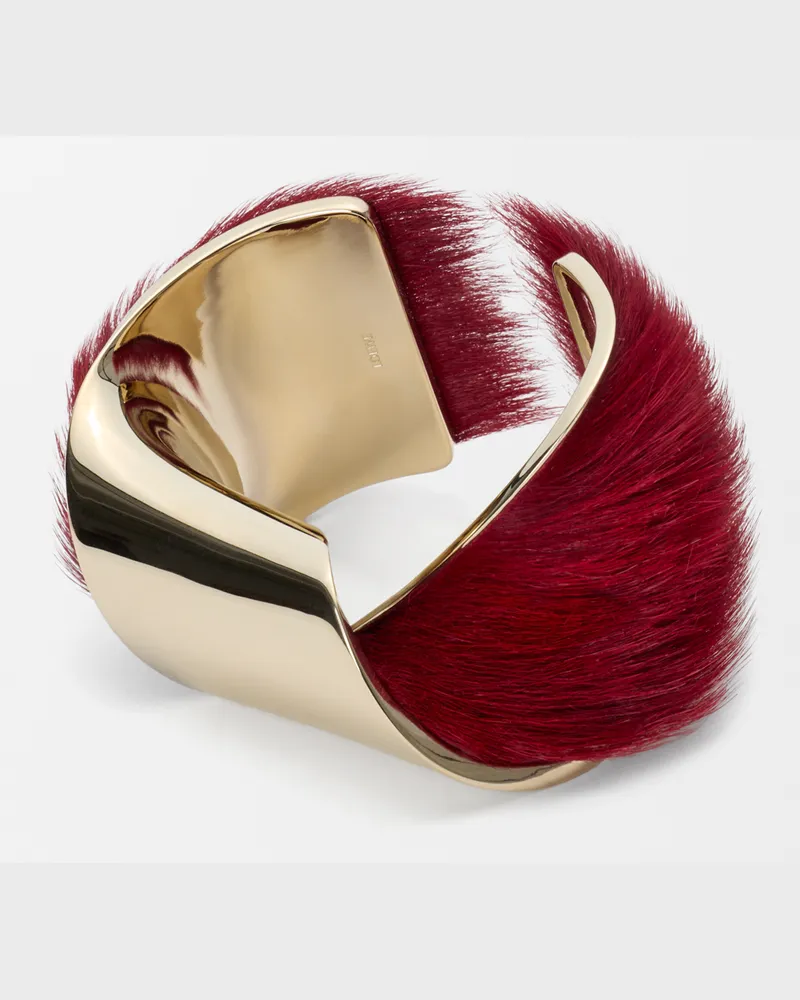 Loewe Wide Twisted Cuff In Hairy Leather skin Size Mujer Gold