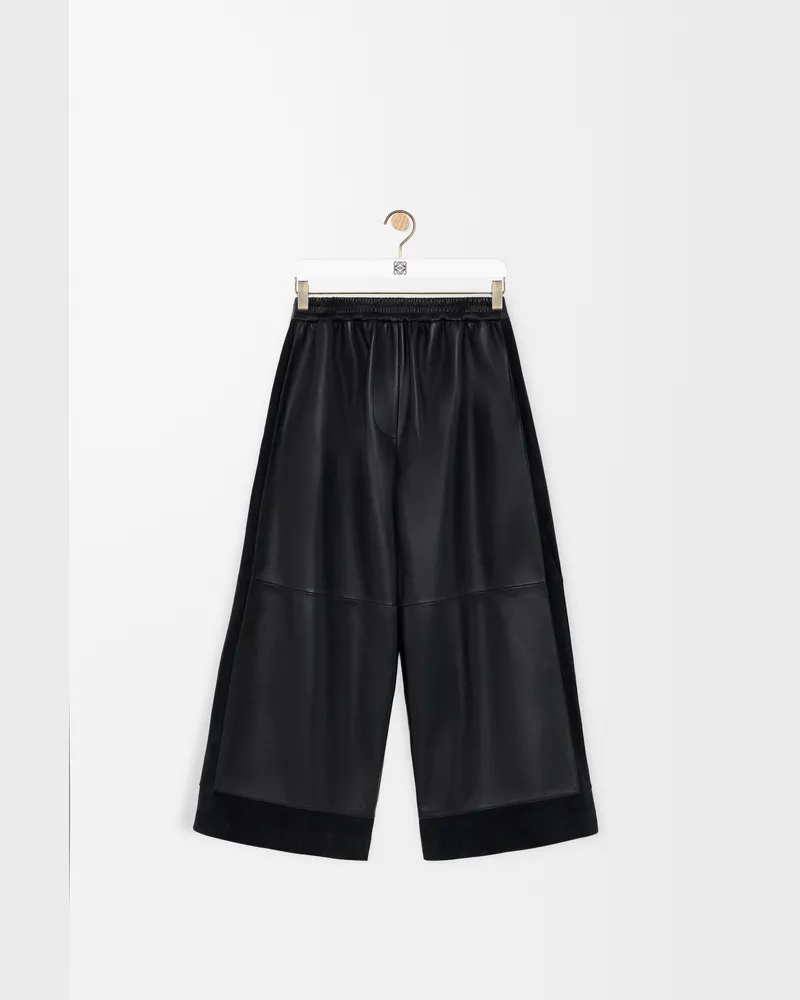 Loewe Cropped Trousers In Nappa Lambskin And Suede Size Mujer Black