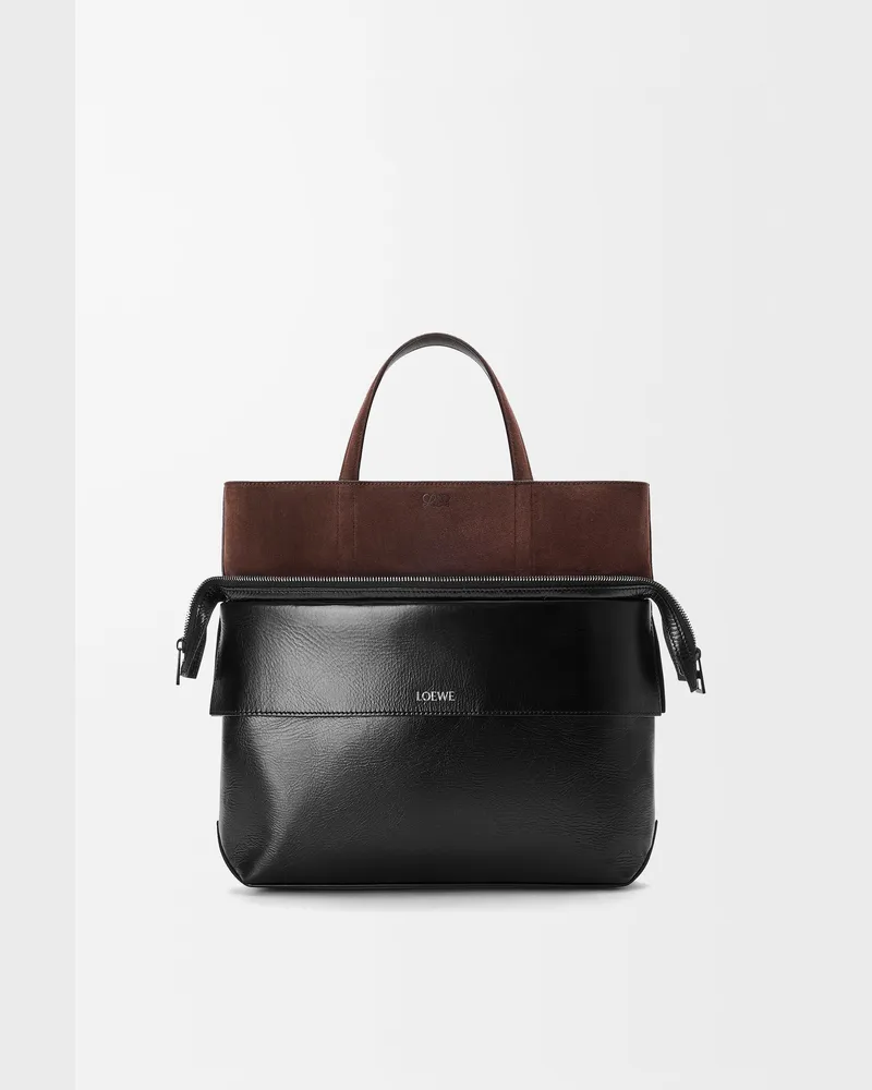 Loewe Small Switch Tote In Paper Leather And Suede Hombre Black