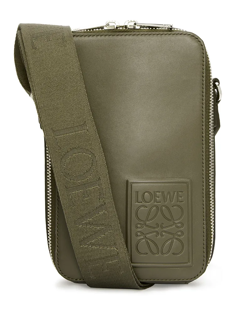 Loewe Luxury Vertical Crossbody Pocket in satin calfskin Khaki