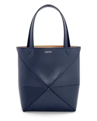 Loewe Luxury Mini Puzzle Fold tote in shiny calfskin Abyss