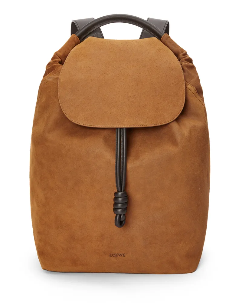 Loewe Luxury Flamenco Backpack In Pressed Suede Cognac