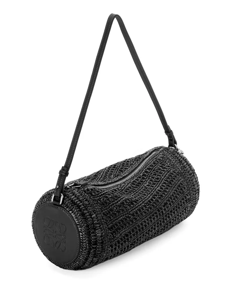 Loewe Luxury Bracelet pouch in raffia and calfskin Black