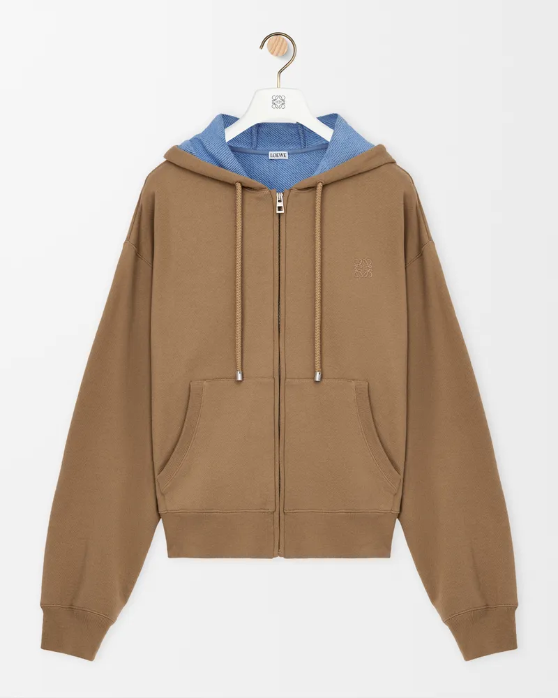 Loewe Zip-up Hoodie In Cotton Size Hombre Beige