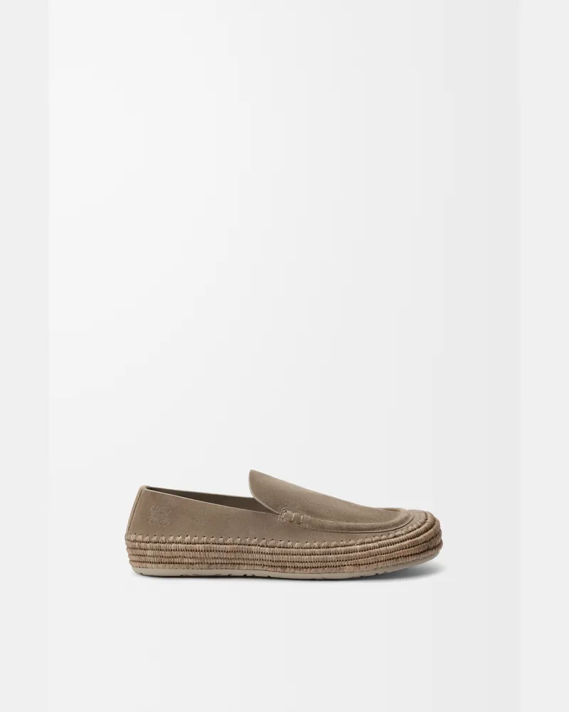 Loewe Rio Loafer In Suede And Raffia Size Hombre Stone