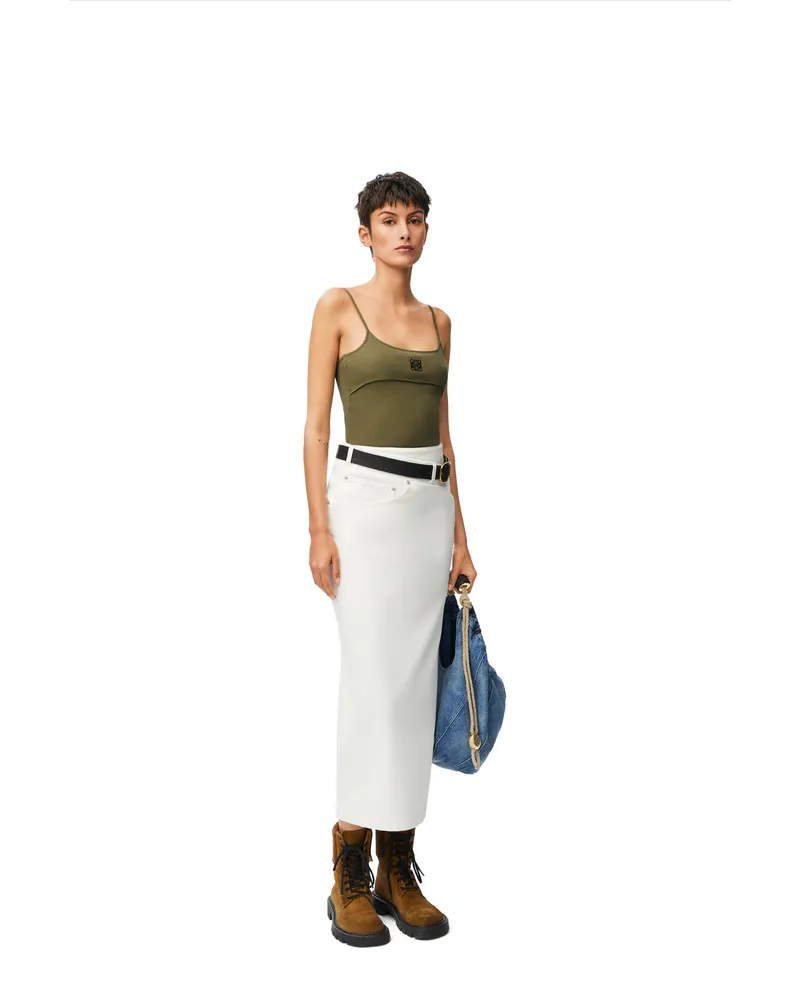 Loewe Luxury Anagram Strappy Top In Cotton Khaki