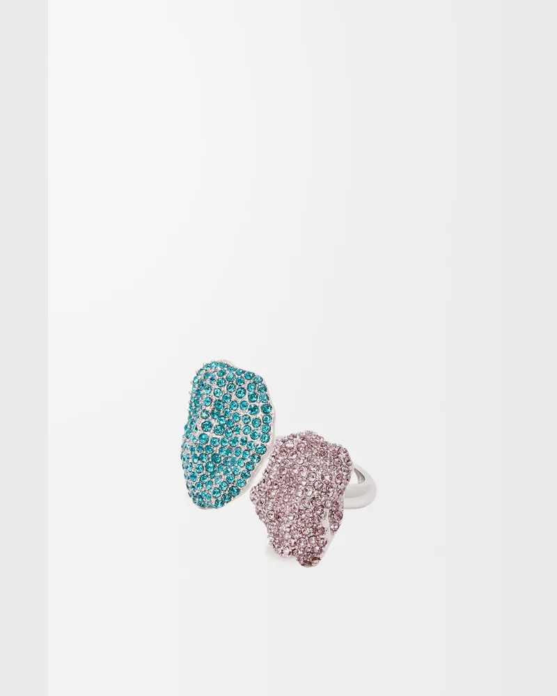 Loewe Glitter Fragment Double Ring In Sterling Silver And Crystals Size Mujer Silver