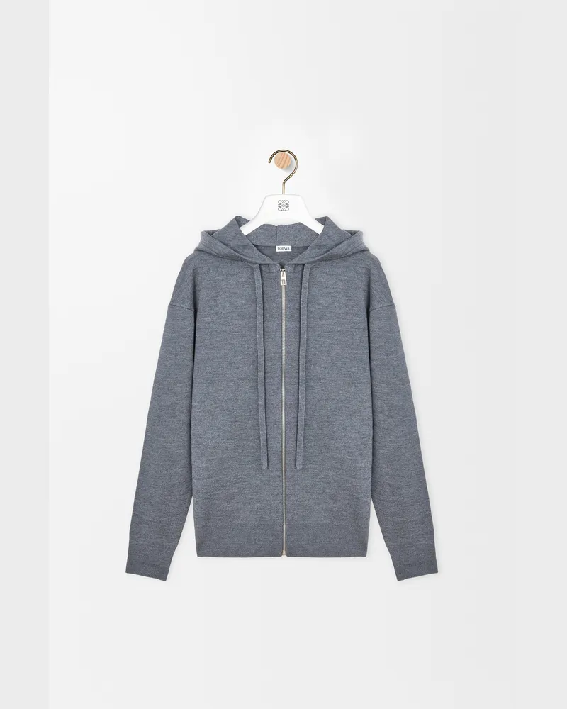 Loewe Anagram Zip-up Hoodie In Wool Size Hombre Grey