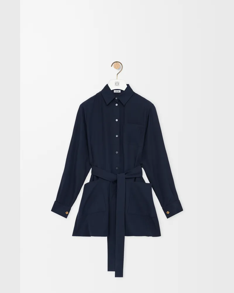 Loewe Belted Blouse In Silk Size Mujer Navy