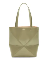 Loewe Luxury Medium Puzzle Fold tote in shiny calfskin Eucalyptus