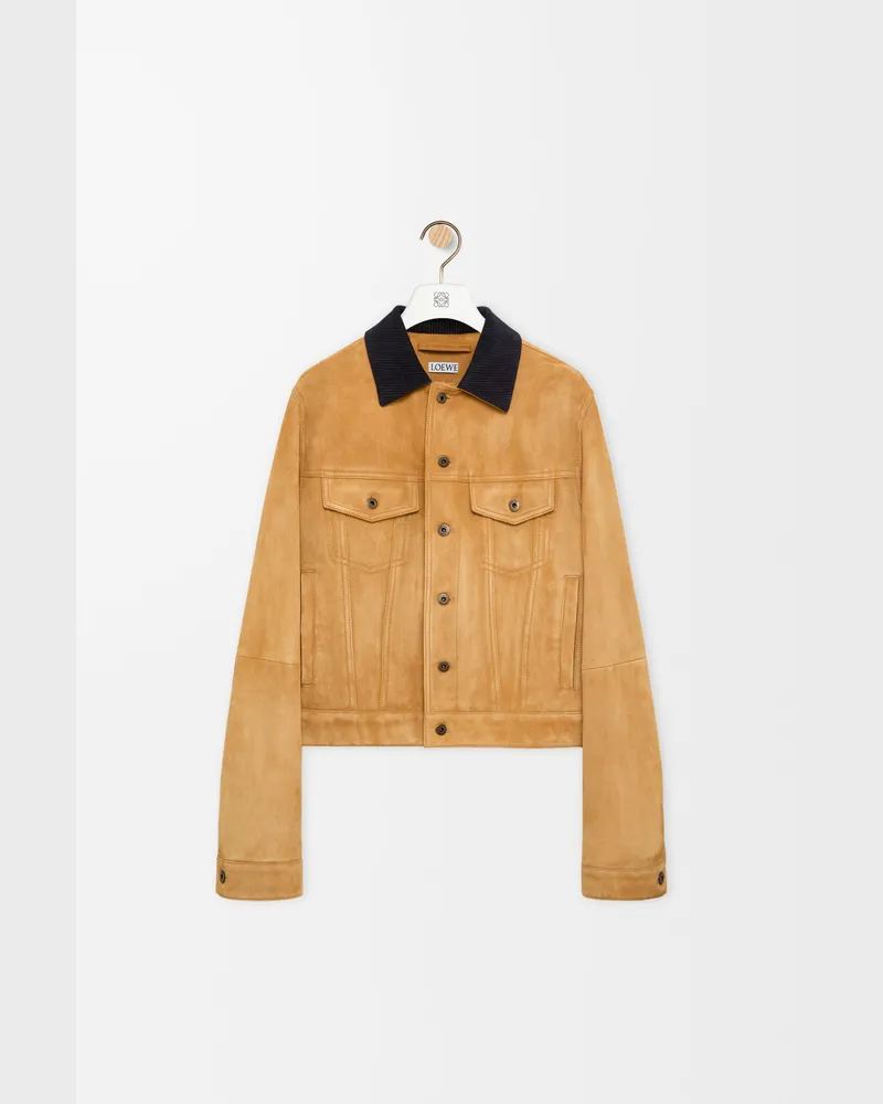 Loewe Trucker Jacket In Suede Goat Skin Size Hombre Camel