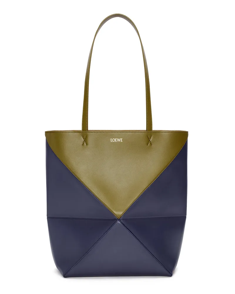 Loewe Luxury Puzzle Fold Tote in shiny calfskin Olive