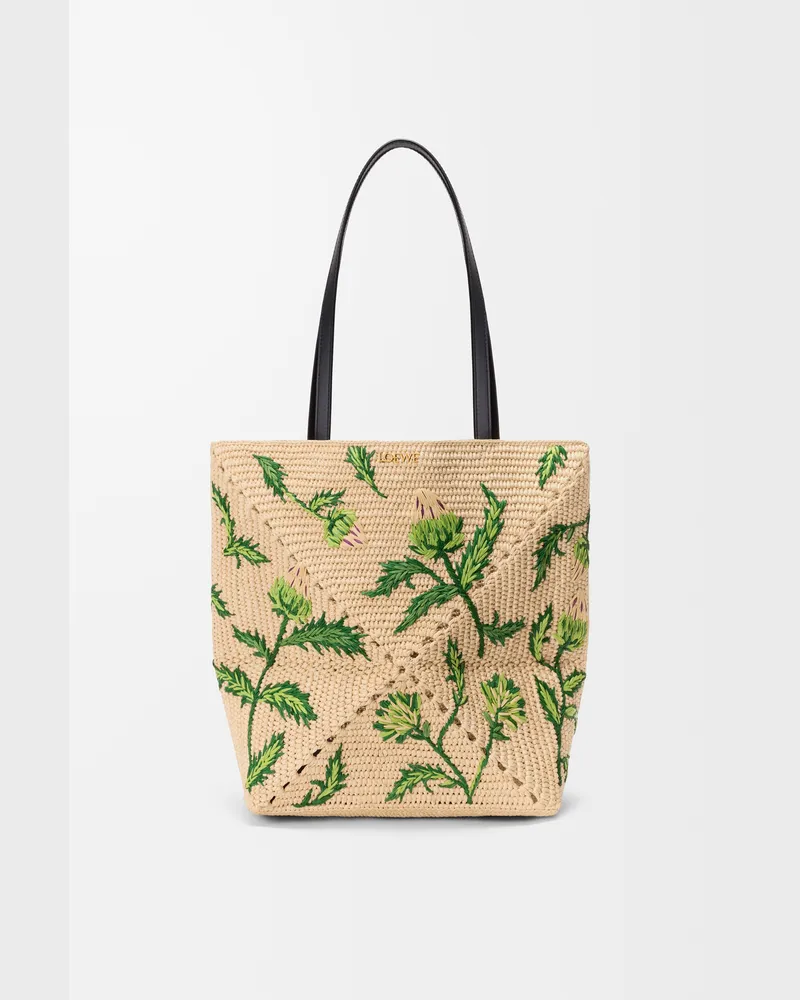 Loewe Medium Puzzle Fold Tote In Raffia And Leather skin Mujer Natural