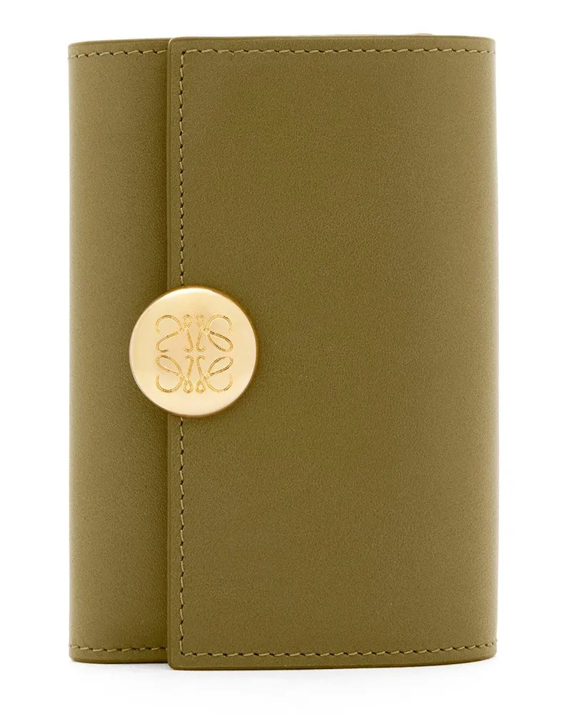 Loewe Luxury Pebble small vertical wallet in shiny nappa calfskin Olive