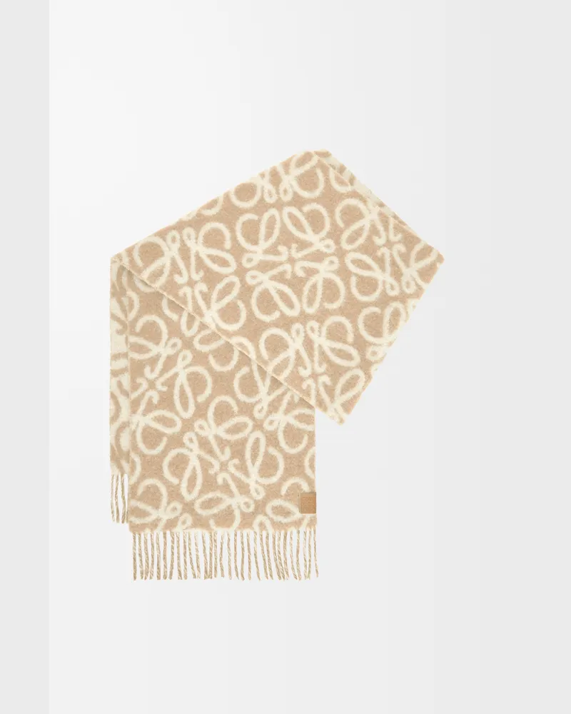 Loewe Anagram Scarf In Alpaca And Wool Blend Mujer Beige