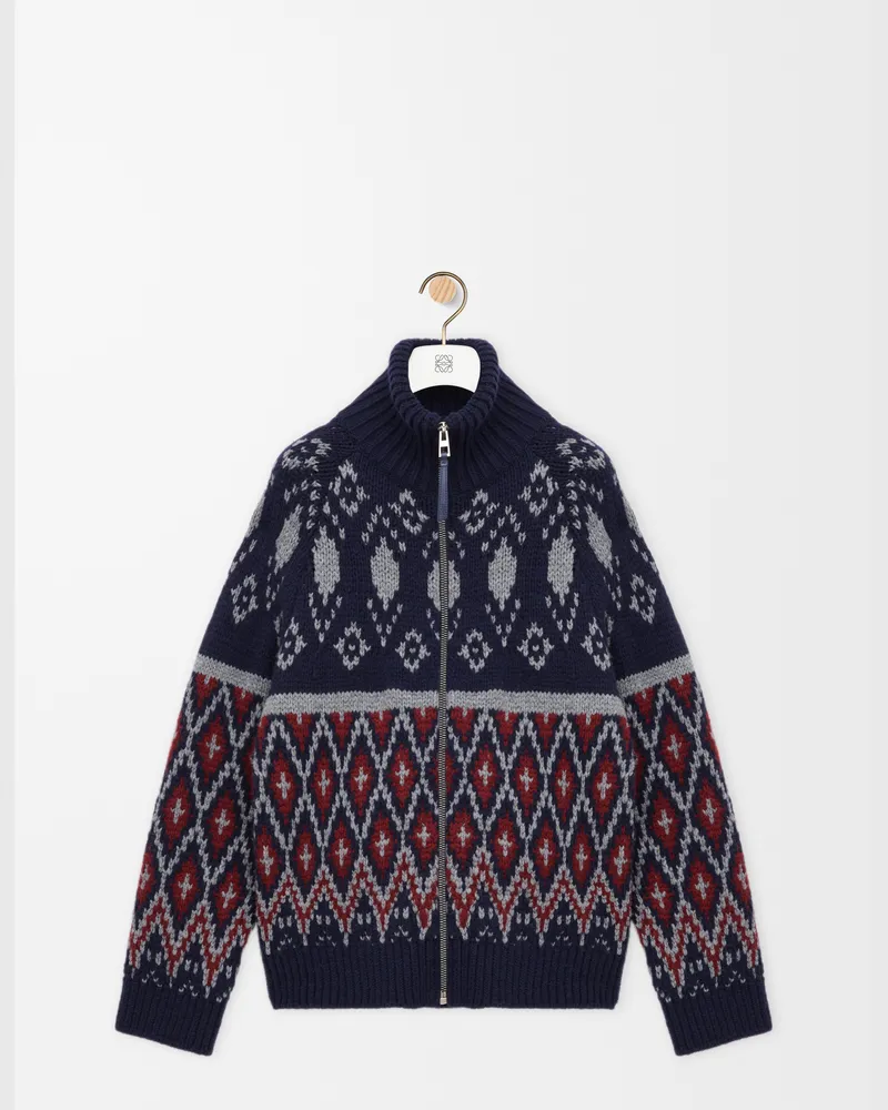 Loewe Zip-up Cardigan In Wool Size Hombre Navy