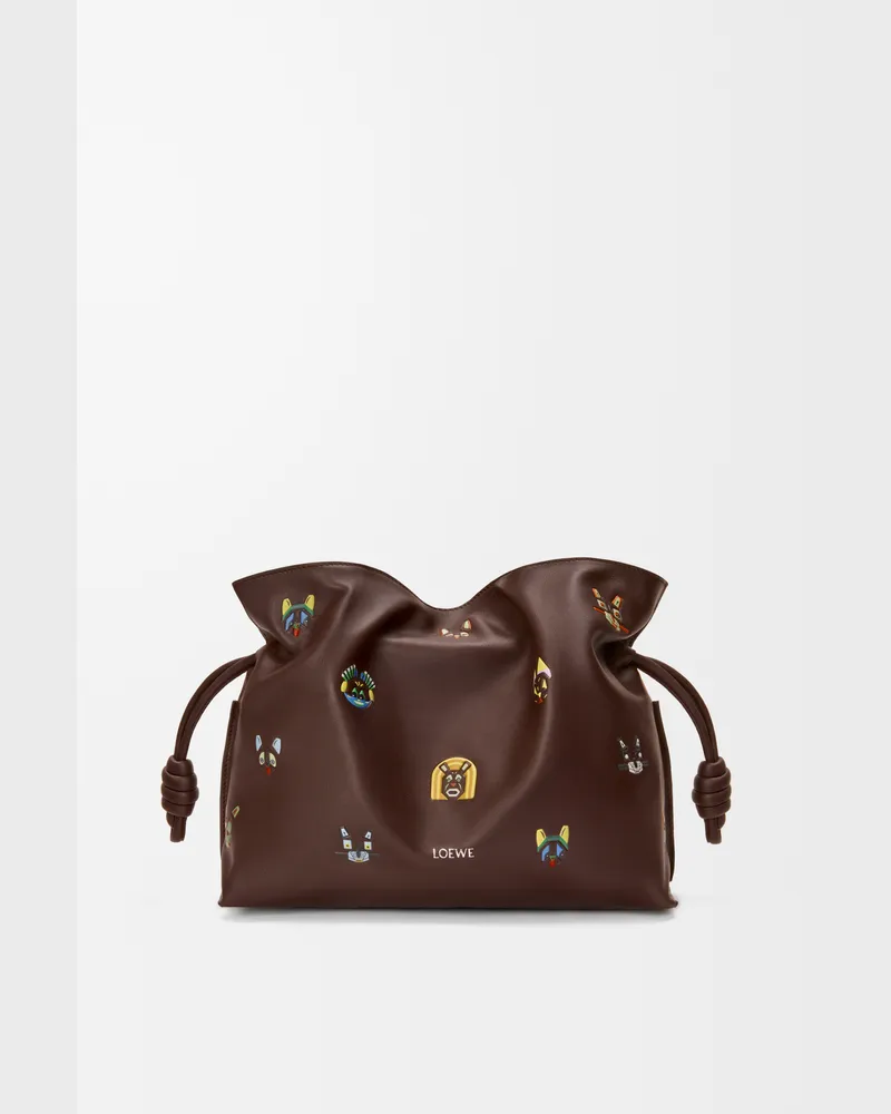 Loewe Cats Medium Flamenco Clutch In Nappa Leather skin Mujer Brown