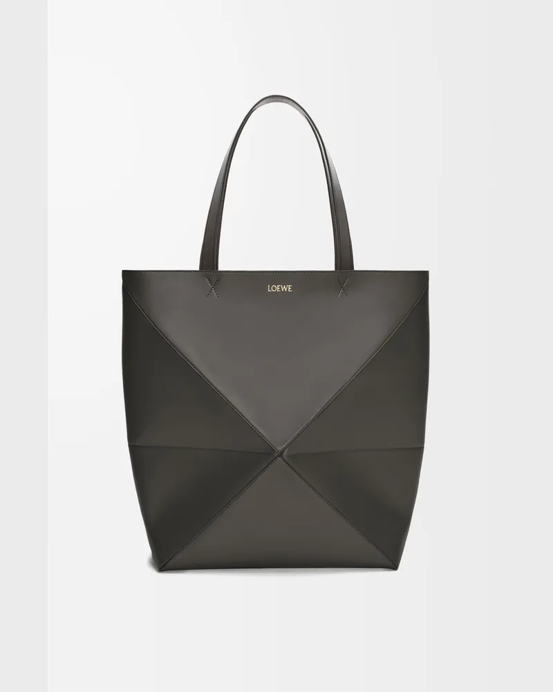 Loewe Xl Puzzle Fold Tote In Shiny Leather skin Hombre Dark