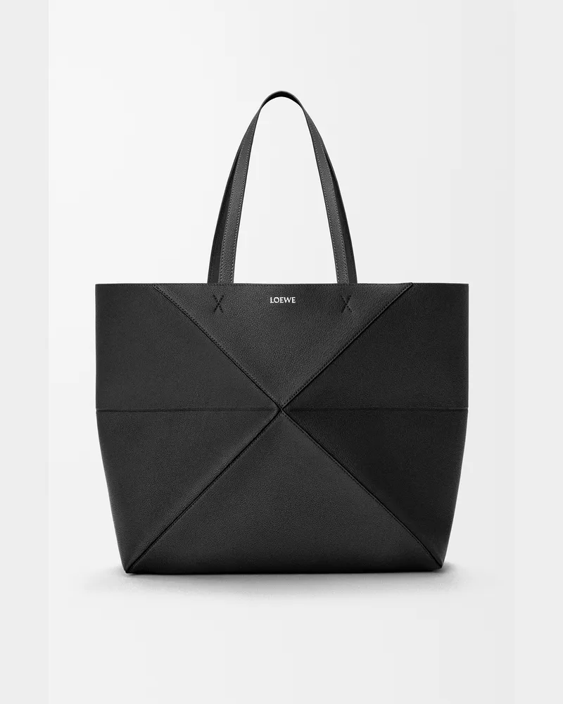 Loewe Large Horizontal Puzzle Fold Tote In Soft Grained Leather skin Mujer Black
