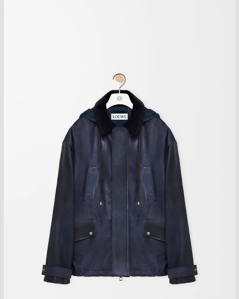 Loewe Short Parka In Nappa Lambskin And Cotton Size Hombre Navy
