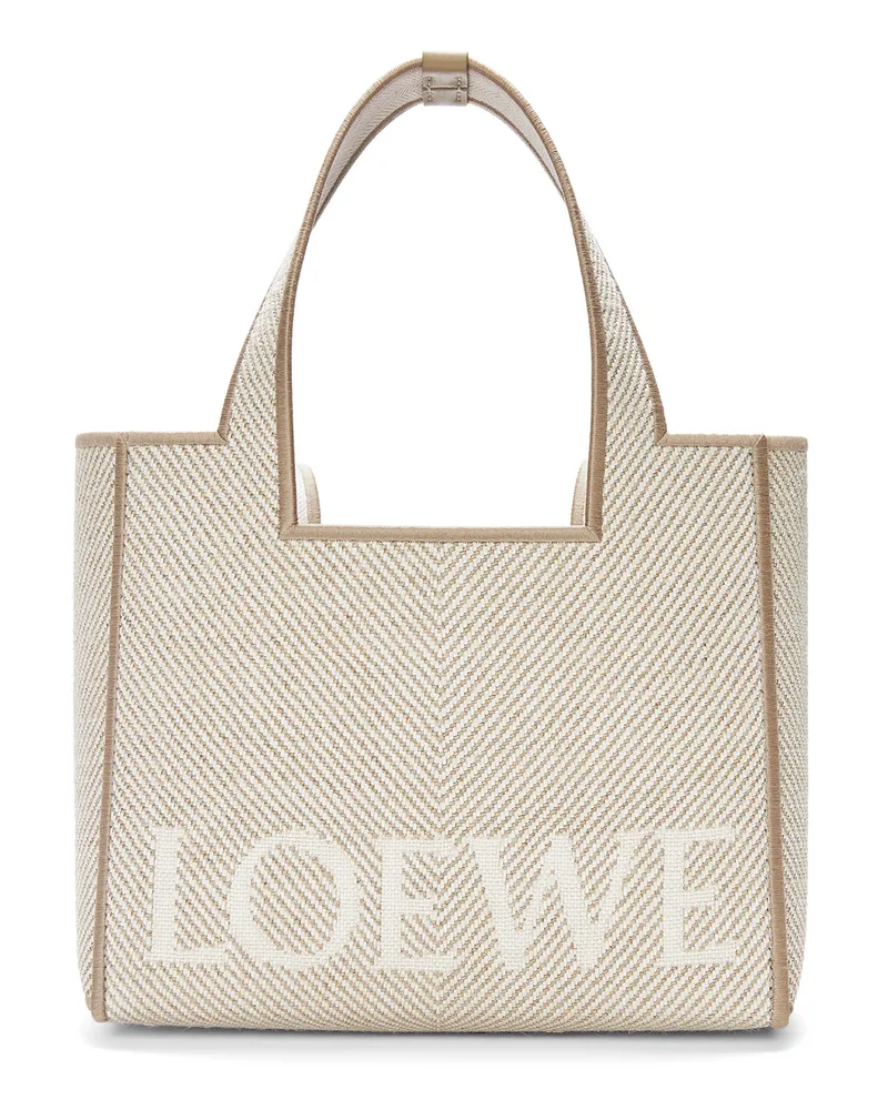 Loewe Luxury Small  Font tote in jacquard canvas Ecru