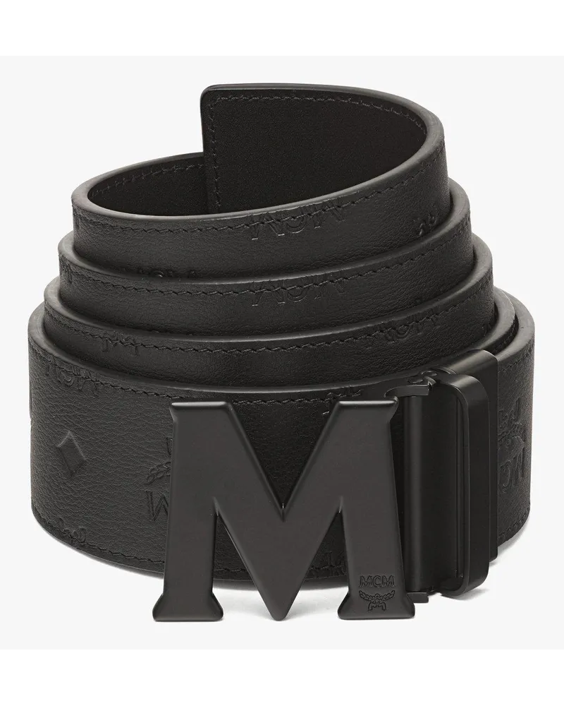 MCM Claus M Wendegürtel aus geprägtem Leder mit Monogramm, 4,5 cm Black