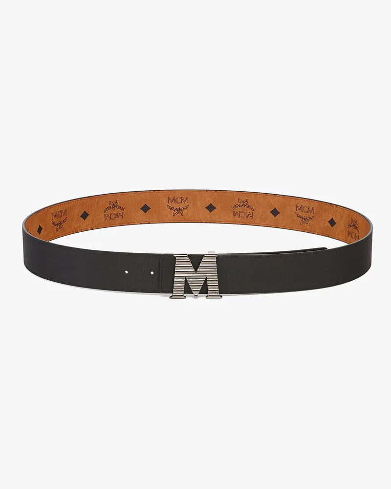 MCM Claus Fluted M Gürtel aus geprägtem Leder, 3,8 cm Black