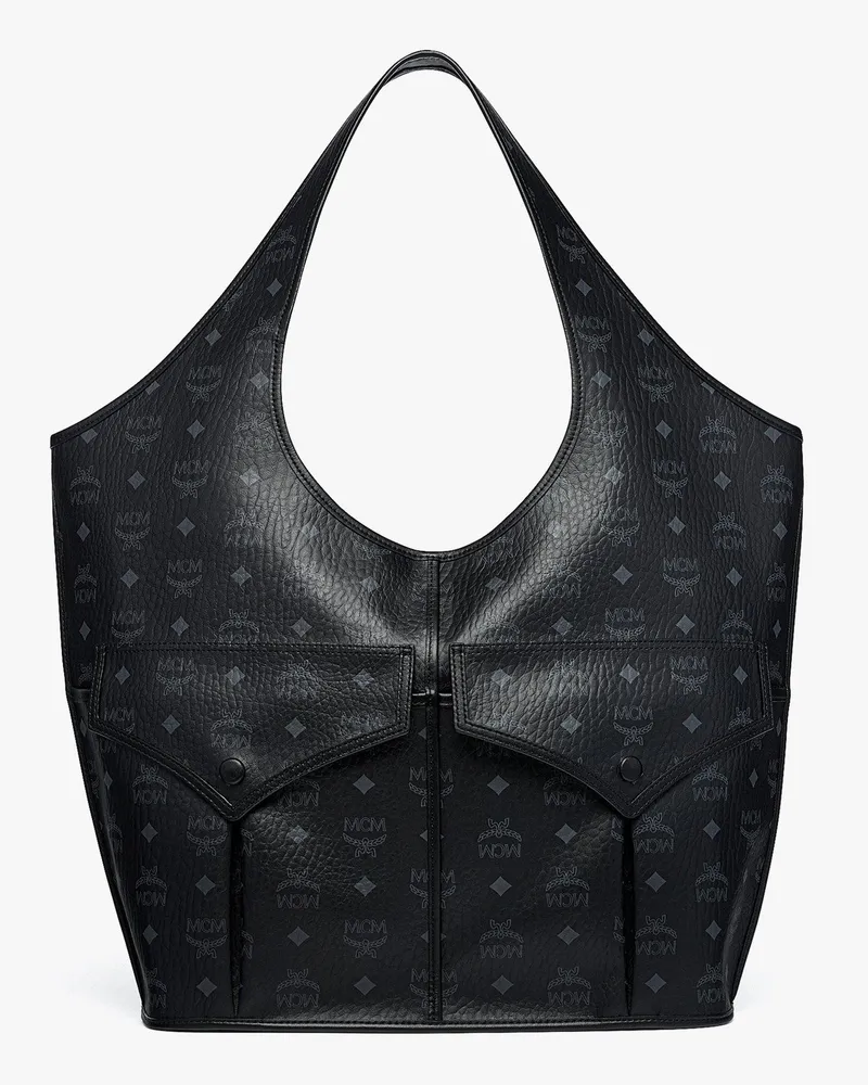 MCM Stark Rucksack aus Leder mit Maxi-Monogramm BLACK LEATHER Black