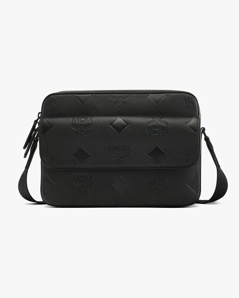 MCM Aren Messenger-Tasche aus Leder mit Maxi-Monogramm Black