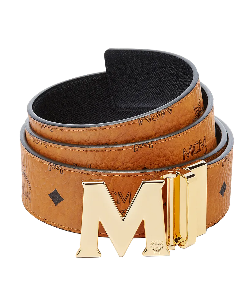 MCM Claus M Wendegürtel in Visetos 4,5 cm Cognac