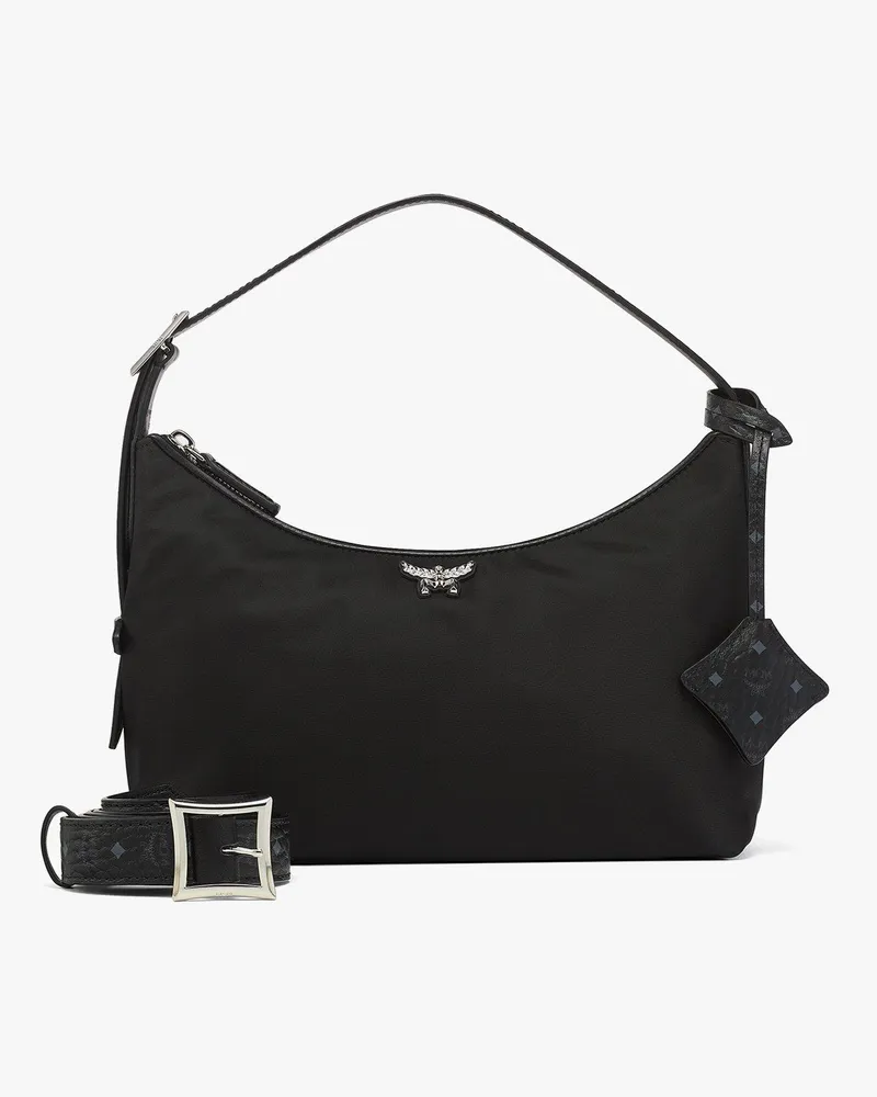 MCM Aren Hobo aus recyceltem Nylon und Leder mit Monogramm-Print Black