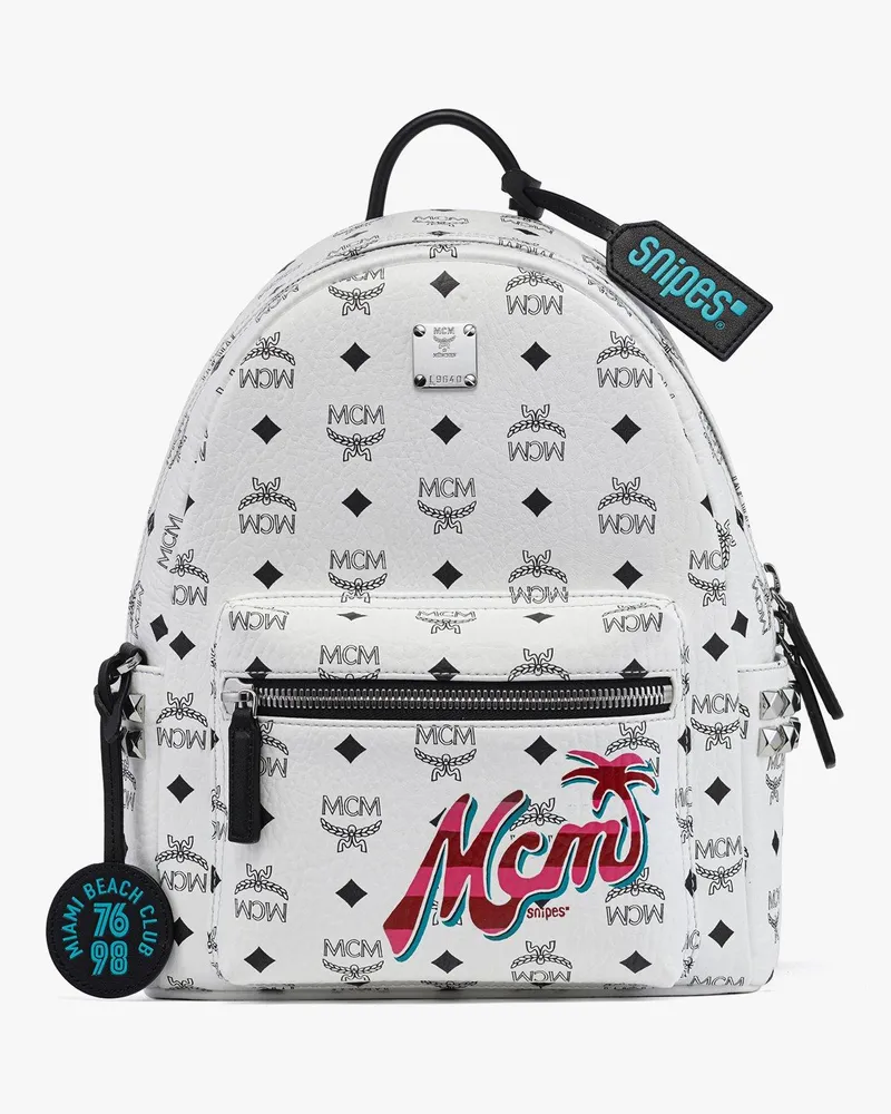 MCM x SNIPES Stark Rucksack in Visetos mit seitlichen Nieten White