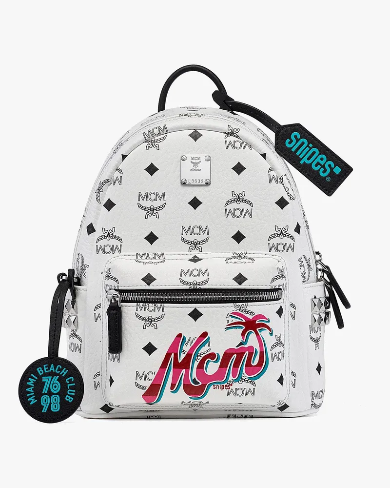MCM x SNIPES Stark Rucksack in Visetos mit seitlichen Nieten White