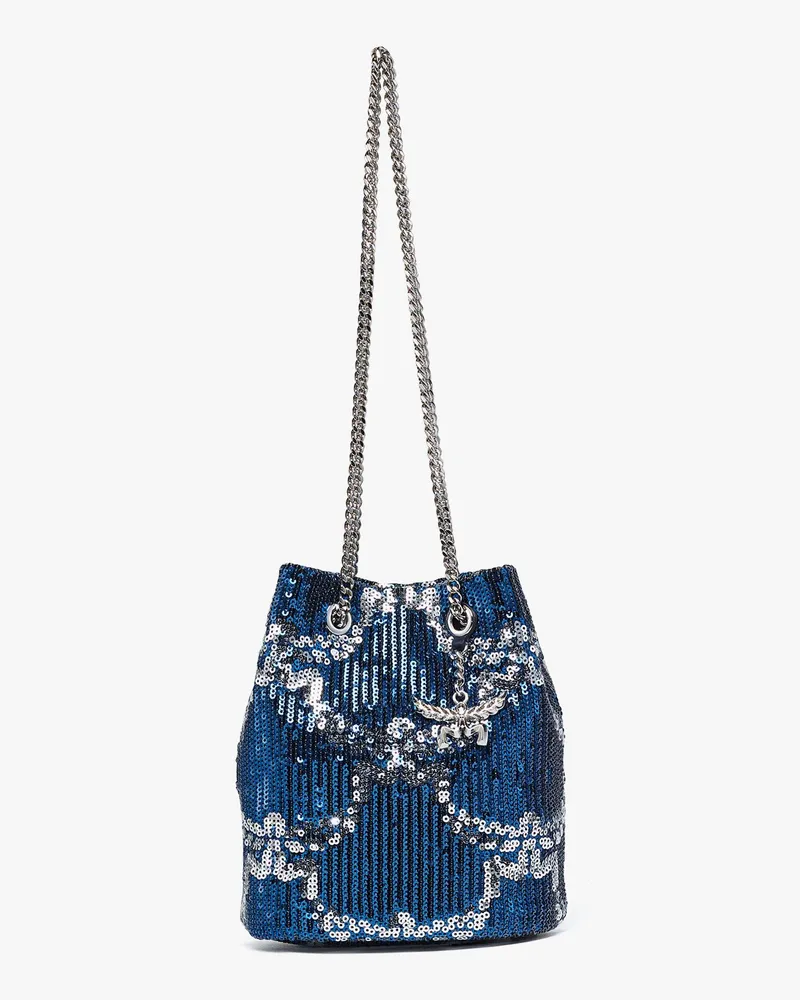 MCM Himmel Pouch aus Leder mit Monogramm und Pailletten Navy