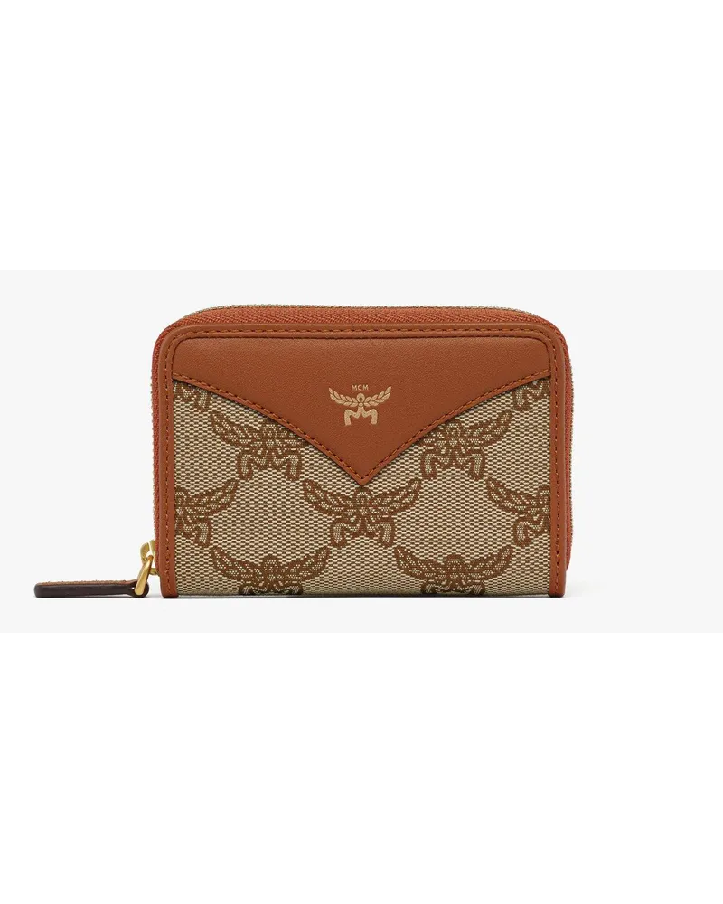 MCM Himmel Portemonnaie mit Rundum-Reissverschluss in Lauretos Jacquard Beige