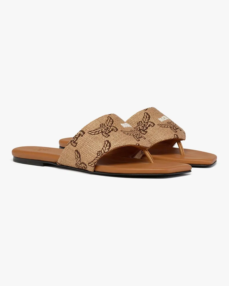 MCM Flache Sandalen in Lauretos Raffia Jacquard Natural