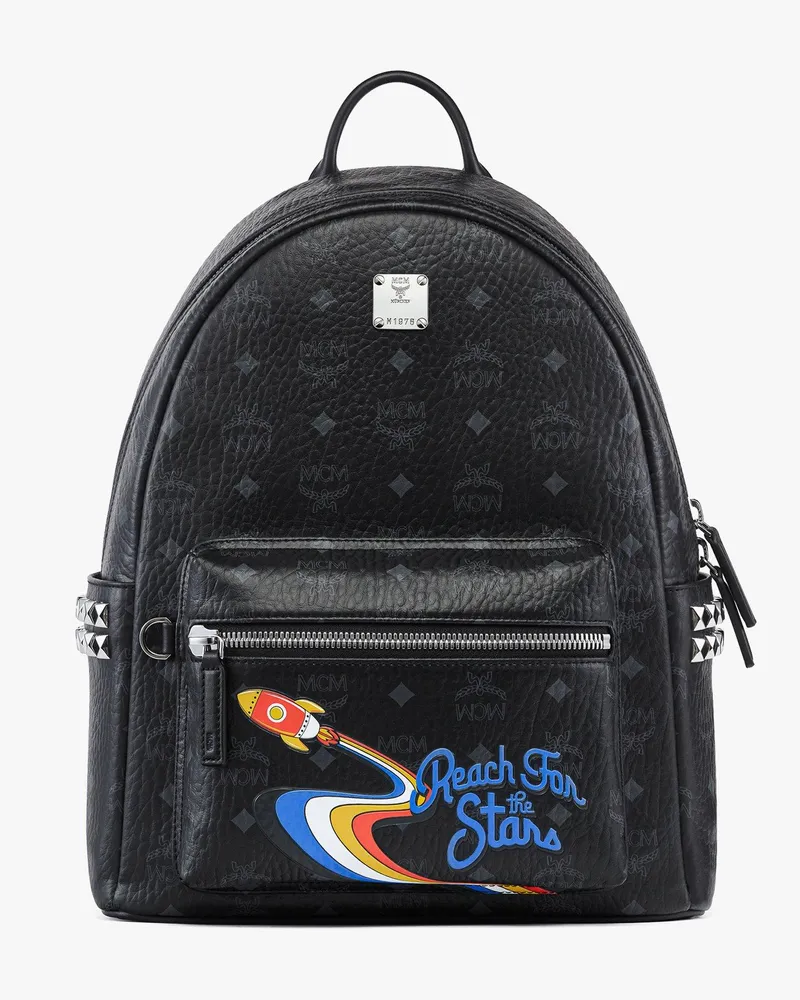 MCM Stark Rucksack in Rocket Visetos mit seitlichen Nieten Black