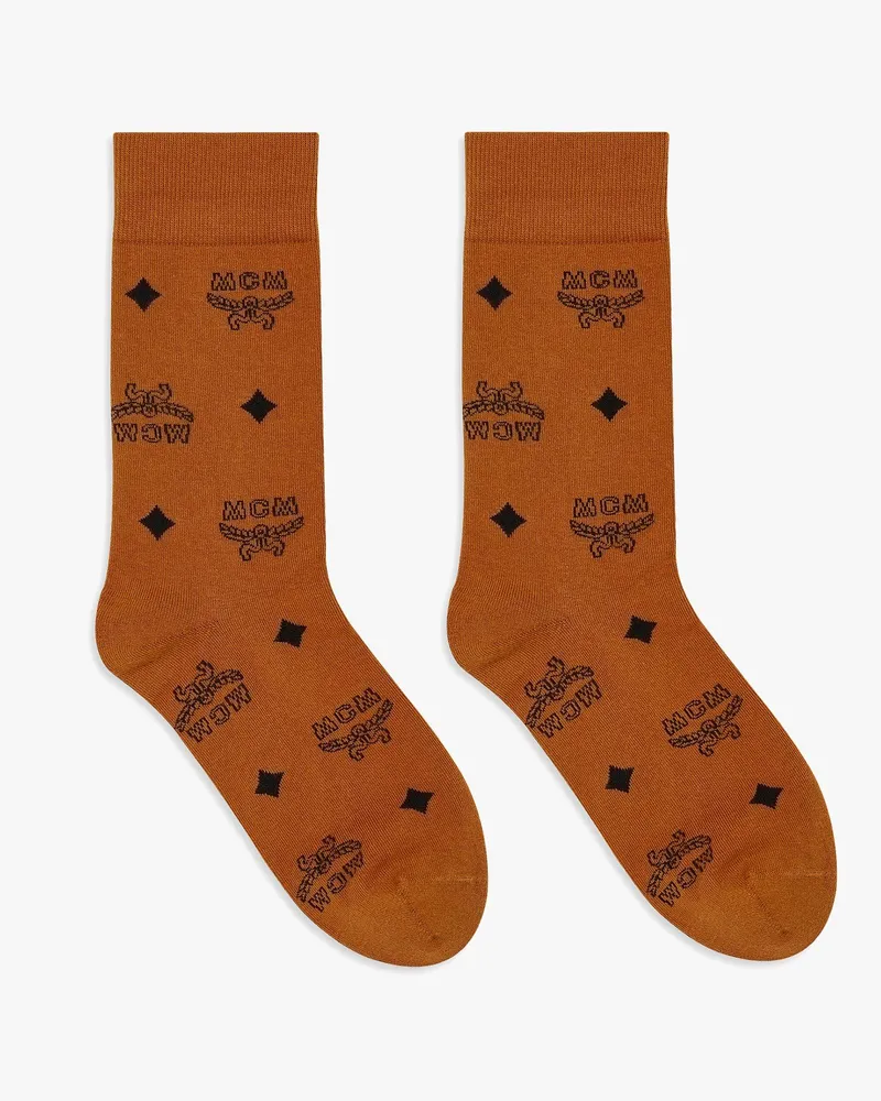 MCM Stricksocken mit Monogramm Cognac