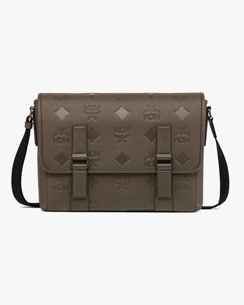 MCM Aren Messenger-Tasche aus Leder mit Maxi-Monogramm Morel