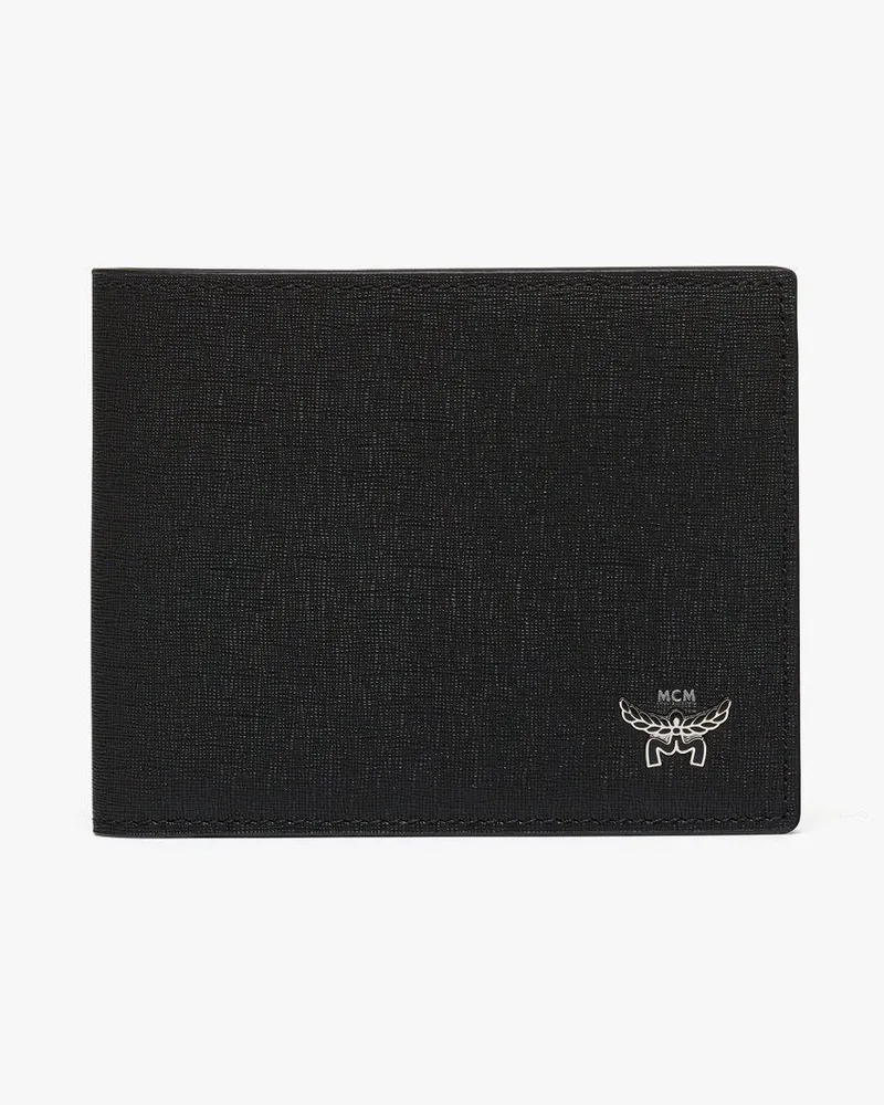 MCM Himmel gefaltetes Portemonnaie mit Kartenetui aus geprägtem Leder Black