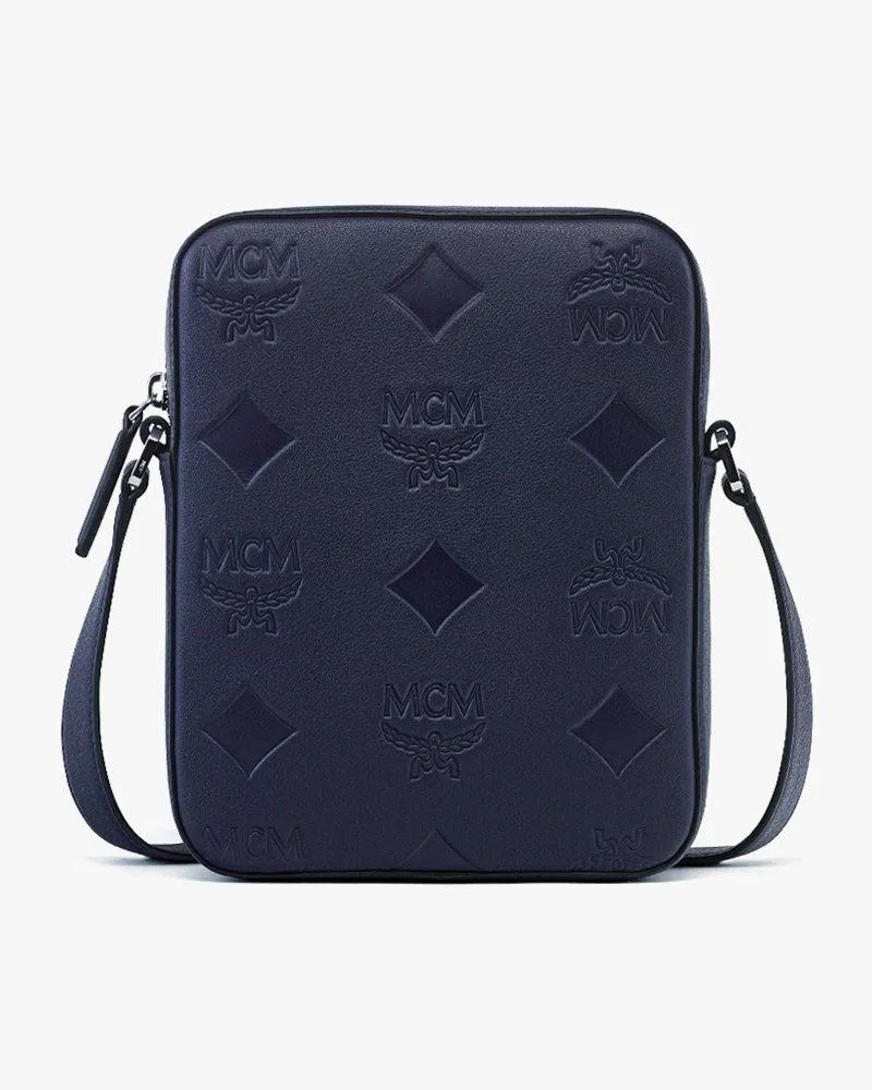 MCM Klassik Umhängetasche aus Leder mit Maxi-Monogramm Navy