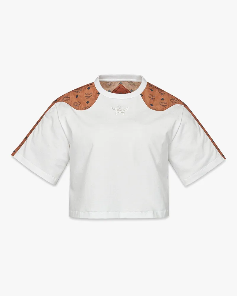 MCM Cropped-T-Shirt Laurel aus Bio-Baumwolle und Monogramm-ECONYL White