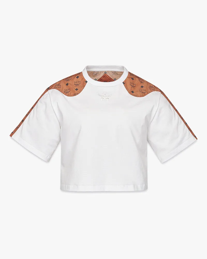 MCM Cropped-T-Shirt Laurel aus Bio-Baumwolle und Monogramm-ECONYL White