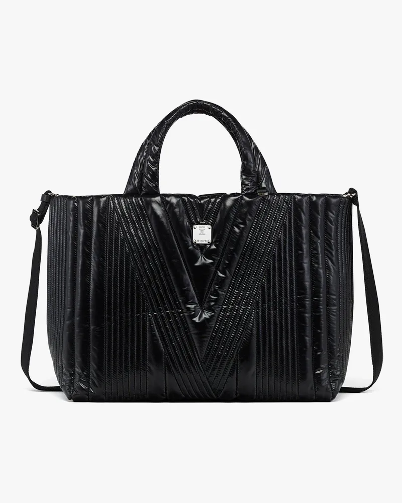 MCM Aren Tragetasche aus Nylon mit gestepptem „M"-Motiv Black