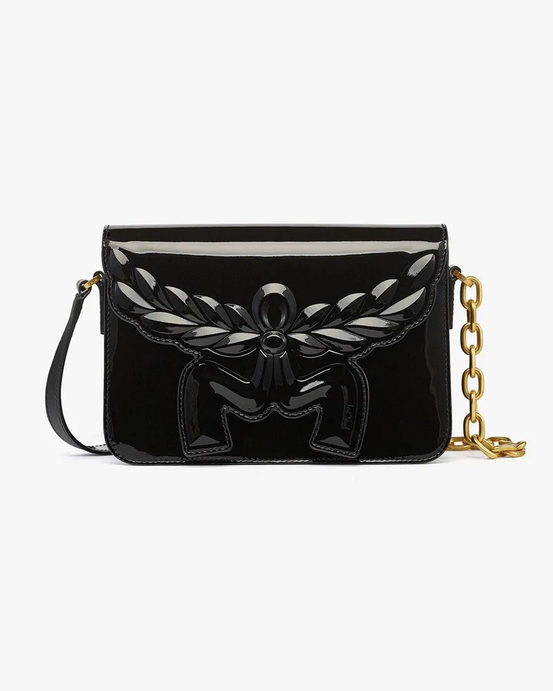 MCM Himmel Laurel Umhängetasche aus Lackleder Black